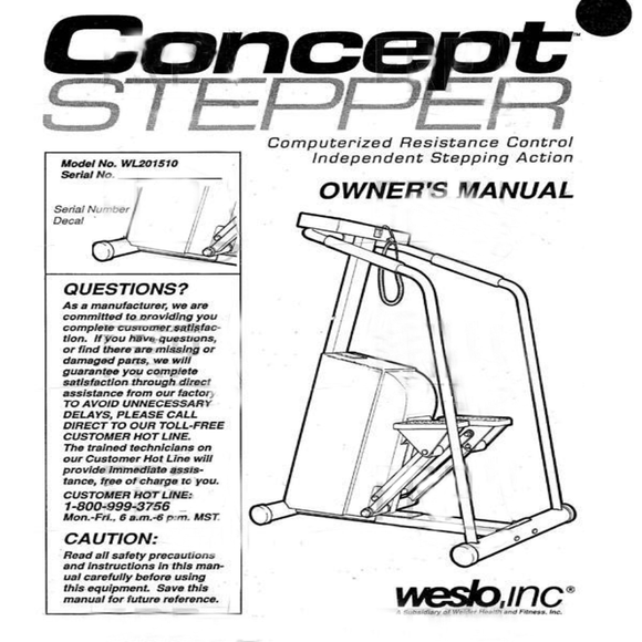 Weslo Concept Wl201510 Wl201511 Stepper Step Owner Manual 106796 - hydrafitnessparts
