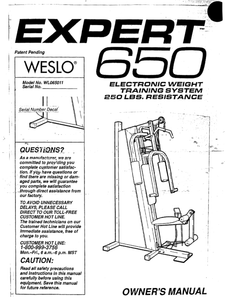 Weslo Expert - Wl065011 Strength System Owner Manual 107569 - hydrafitnessparts