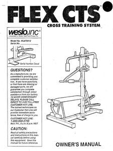 Weslo Flex CTS - Wl870512 Strength System Owner Manual 107066 - hydrafitnessparts